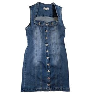 Love Tree Denim Mini Dress Womens Medium Button Front Y2K Bodycon Western